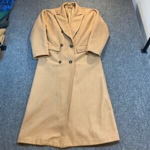 Nasty Gal Women's Size Small Tan Double Breasted Long Overcoat Coat Polyester